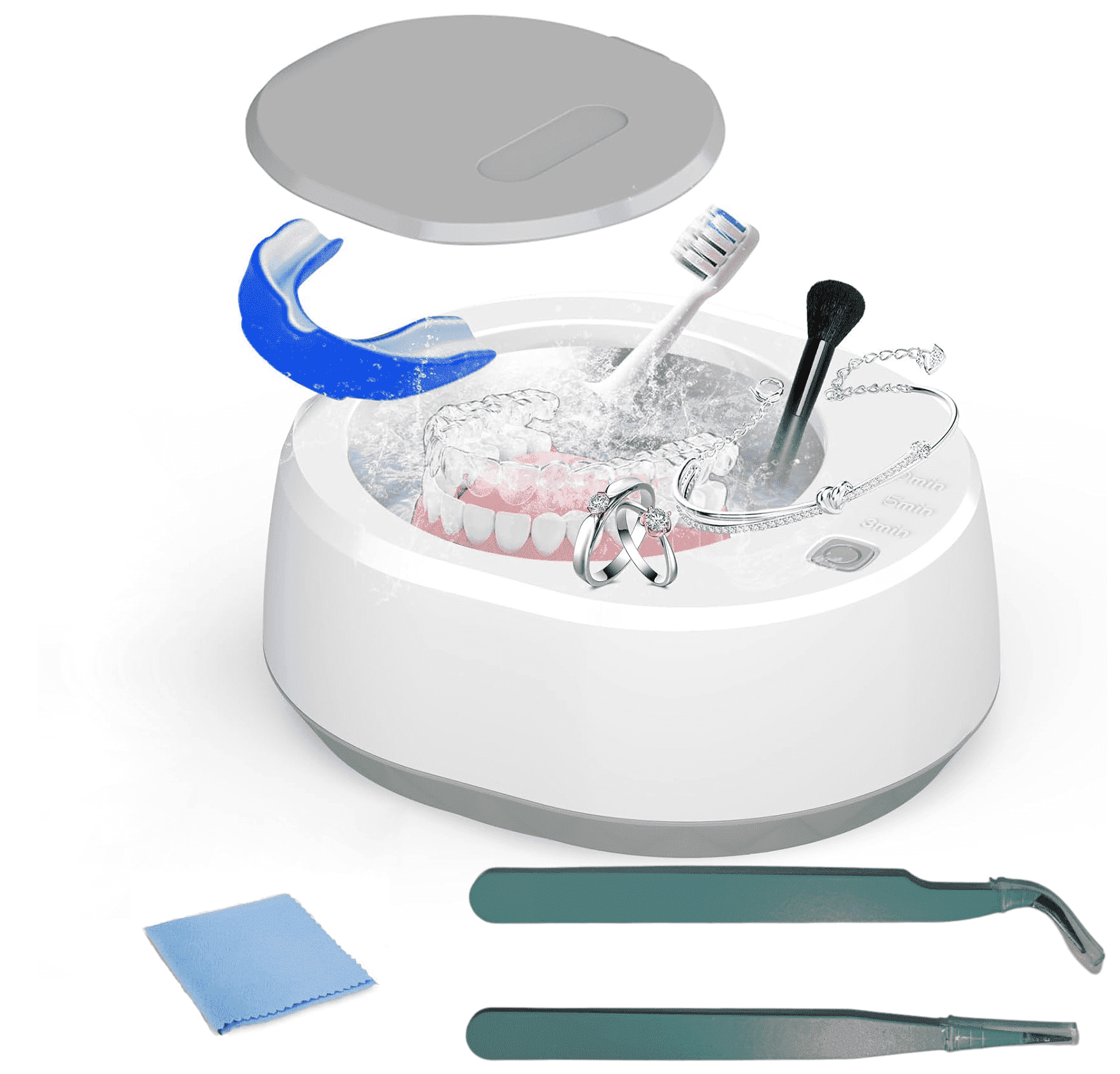 Ultrasonic Retainer Cleaner Machine for Denture, Portable Dental Cleaning Pod for Aligner, Mouth Guard, Braces, Sonic Denture Cleaner for All Dental Appliances, Portable Ultrasonic Jewelry Cleaner