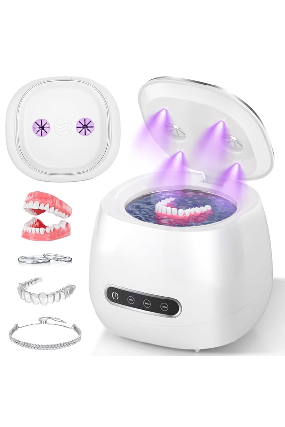 Ultrasonic Retainer Cleaner, 45kHz Digital Timer Dental Cleaning Machine for Denture, Mouth Guard, Aligner, Braces, Toothbrush Heads