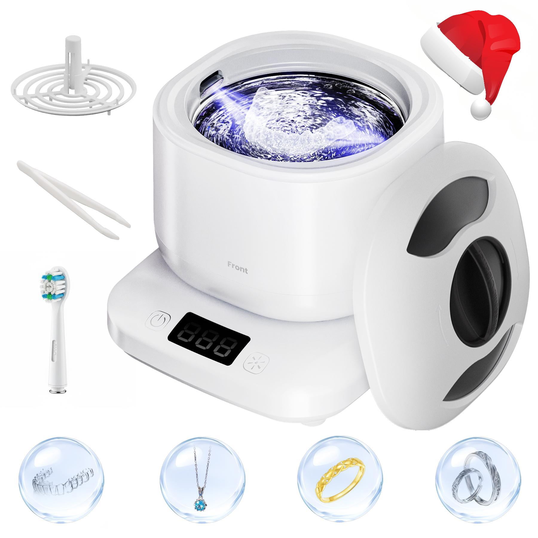 ITISSOFT Ultrasonic Retainer Cleaner &Denture Cleaner Ultrasonic-Durable Removable Base and Top Cover ,Professional for Jewelry , Ring,Deep Cleaning with 4 Modes, Gifts For Mom Dad