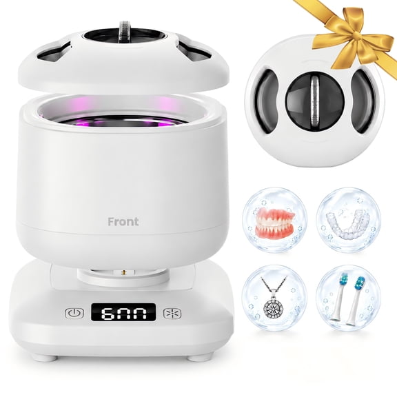 Ultrasonic Retainer Cleaner, 45kHz Cleaning Machine, UV Light, IPX7 Waterproof, Night Guard Cleaner & Denture Cleaner for Aligners, Mouth Guards, Gifts