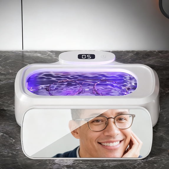 Ultrasonic Retainer Cleaner 48kHz 420ml with Purple Lamp Care, Mirror & 3 Modes for Dentures, Night Guards, Mouthguards, Toothbrush Heads, Eyeglasses & Jewelry