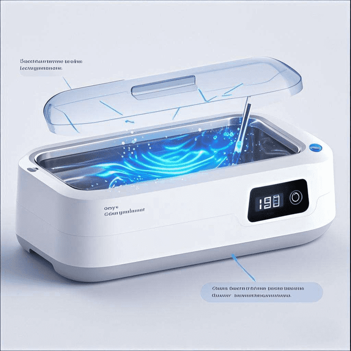 BIGKING Ultrasonic Retainer Cleaner 640ML Stainless Steel Sonic Cleaner for Denture &Glasses with 4 Modes Timer and Clip, 48Khz Jewelry Cleaner