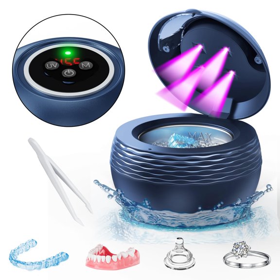 Ultrasonic Retainer Cleaner Machine - 200ML/45kHz Ultrasonic U-V Cleaner, PortableUltrasonic Jewelry Cleaner, Retainer Cleaner Machine For Dentures, Retainer, Aligner, Braces,Mouth Guard