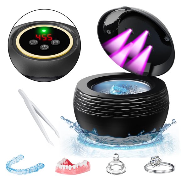 Ultrasonic Retainer Cleaner Machine - 200ML/45kHz Ultrasonic U-V Cleaner, PortableUltrasonic Jewelry Cleaner, Retainer Cleaner Machine For Dentures, Retainer, Aligner, Braces,Mouth Guard
