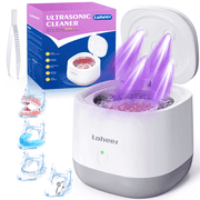 LOHEER Ultrasonic Retainer Cleaner Machine, 45kHz Dentures Cleaner for Mouth Guards, Braces, Toothbrush Heads, Jewelry, 4 UV Lights, 250ML Capacity
