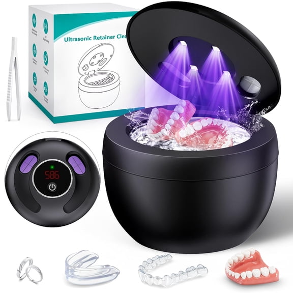 Ultrasonic Retainer Cleaner Machine, 45kHz 200ML Ultrasonic Dentures Cleaner for Night Guards, Braces, Aligner, Toothbrush, Jewelry
