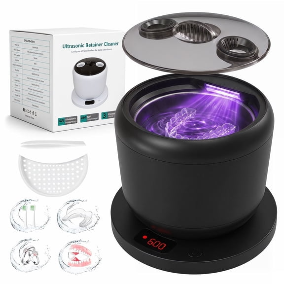 Ultrasonic Retainer Cleaner Machine, 45kHz Dental Cleaning Pod with Digital Timer & 4 Modes, 200ML Capacity for Denture, Mouth Guard, Aligner, Night Guard, Braces, Toothbrush Head & Jewelry