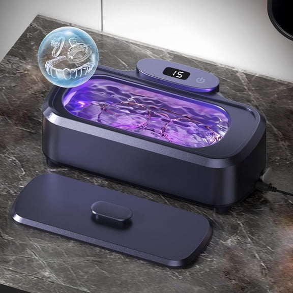 Ultrasonic Retainer Cleaner Machine, 48kHz 420ML Jewelry Cleaner with Purple Lamp and Mirror, 3 Modes for 360° Deep Cleaning of Toothbrush Heads, Dentures, Eyeglasses, and Ornaments (Black)