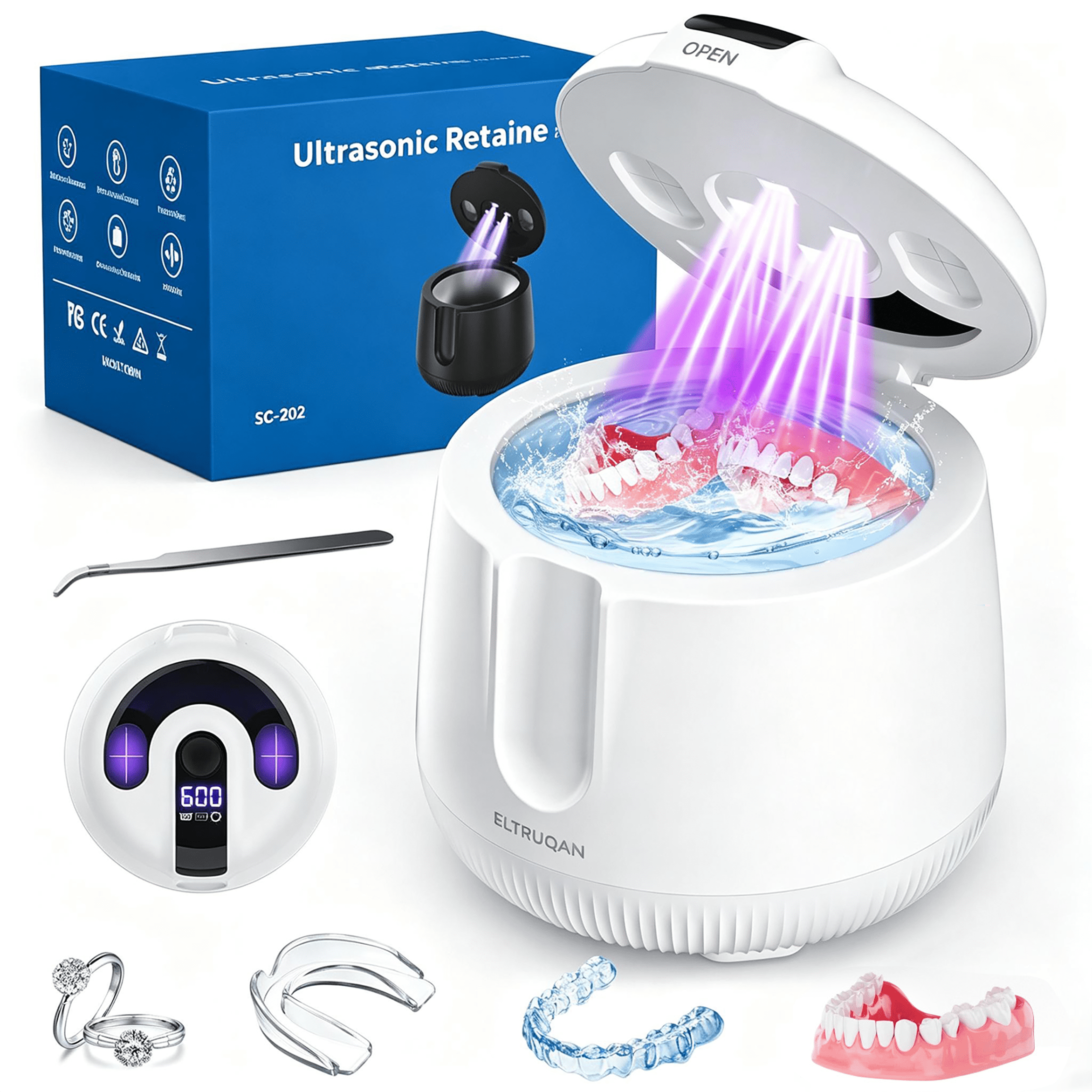 MUAYSY Ultrasonic Retainer Cleaner, Denture, Retainer Cleaner