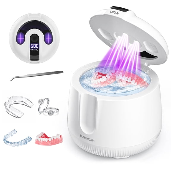 Ultrasonic Retainer Cleaner Machine 48kHz, Dental Cleaning Pod for Dentures, Aligners, Mouth Guards, Toothbrush Heads and Jewelry with 200ML Capacity