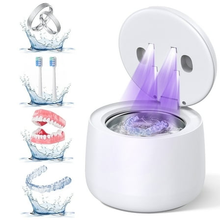 Dental Ultrasonic Retainer Cleaner, 45kHz Dental Cleaning Pod for Denture, Mouth Guard, Night Guard, Aligner, Braces, Toothbrush Head & Jewelry, UV Cleaner with 4 Modes