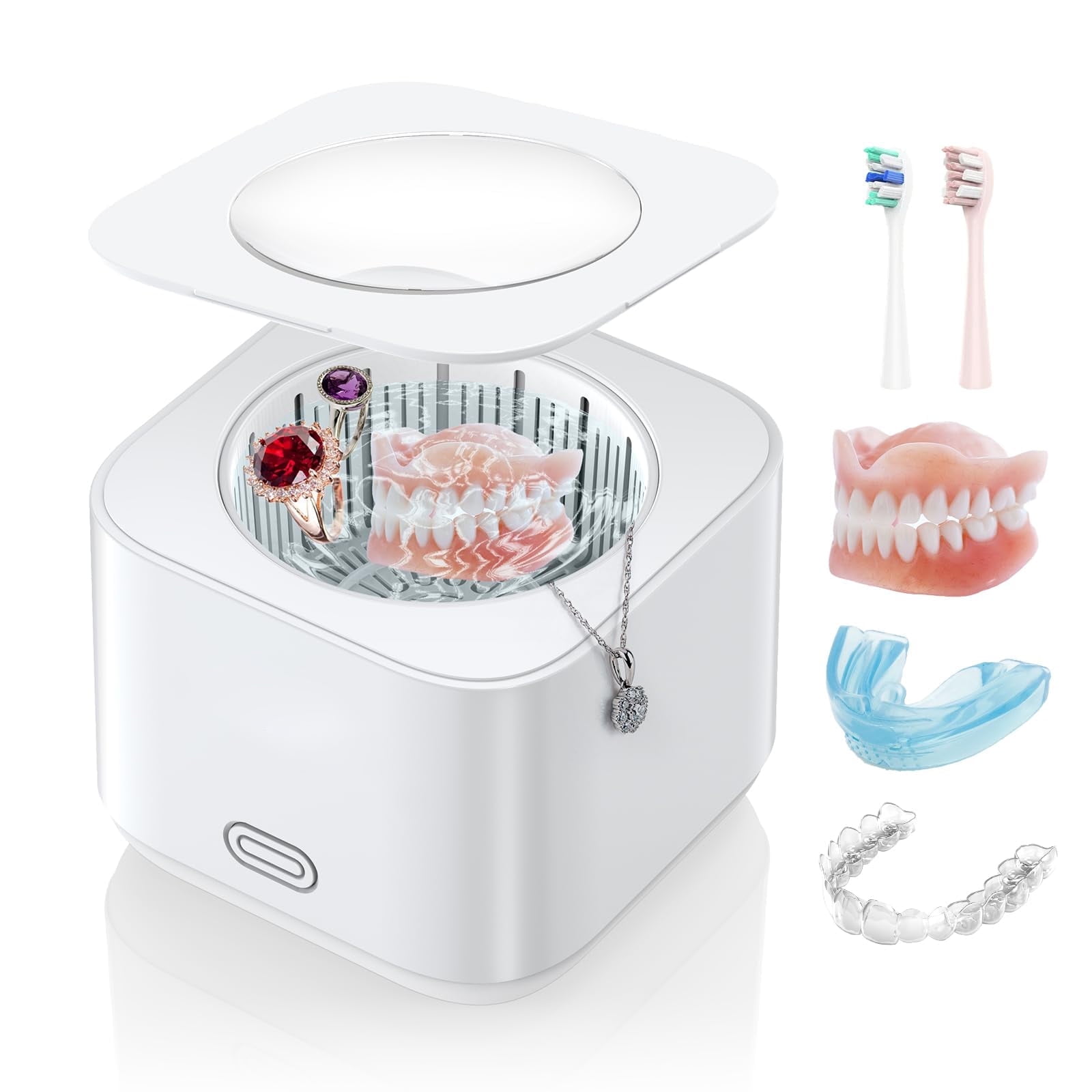 Ultrasonic Retainer Cleaner Machine, 30W Ultrasonic Jewelry Cleaner for Retainers, Dentures, Mouth Guard, Aligner, Toothbrush Head, Whitening Trays, 43KHZ Sonic Denture Cleaner Machine