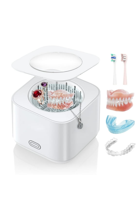 Ultrasonic Retainer Cleaner Machine, 30W Ultrasonic Jewelry Cleaner for Retainers, Dentures, Mouth Guard, Aligner, Toothbrush Head, Whitening Trays, 43KHZ Sonic Denture Cleaner Machine