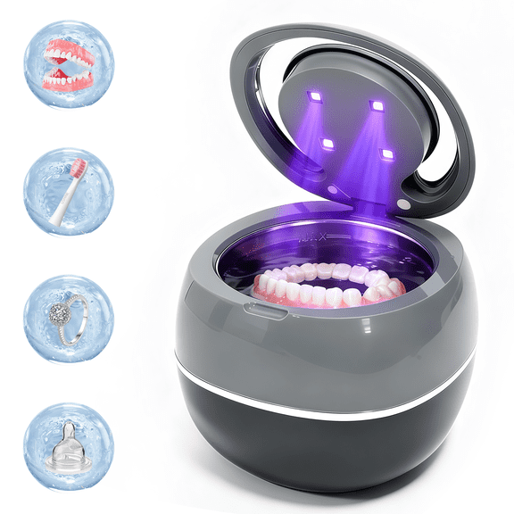 Ultrasonic Retainer Cleaner, Retainer Cleaner Machine for Dentures, Mouth Guards, Braces, Toothbrush Heads, 45kHz Retainer Cleaning (Grey)