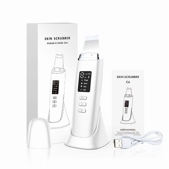 Ultrasonic Skin Scrubber, 4 Modes Facial Skin Spatula with LED Display, USB Rechargeable Blackhead Remover Pore Cleaner for Deep Exfoliation, Essence Import & Face Lifting