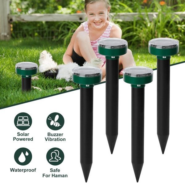 Ultrasonic Solar Mole Repeller, Vibration Rodent Deterrent with Buzzer Sound Wave, Waterproof Outdoor Pest Repellent for Moles Gophers Voles, 323 Sq.ft Coverage for Yard Garden Farm