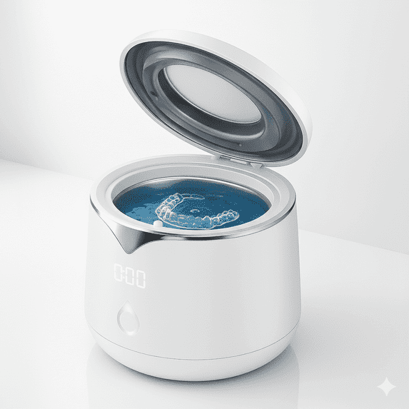 Professional 45kHz Ultrasonic Retainer Cleaner with UV Sanitizer - Portable Cleaning Machine for Aligners, Dentures, Mouth Guards, and Jewelry - 200ml, Dual Cleaning Modes, White