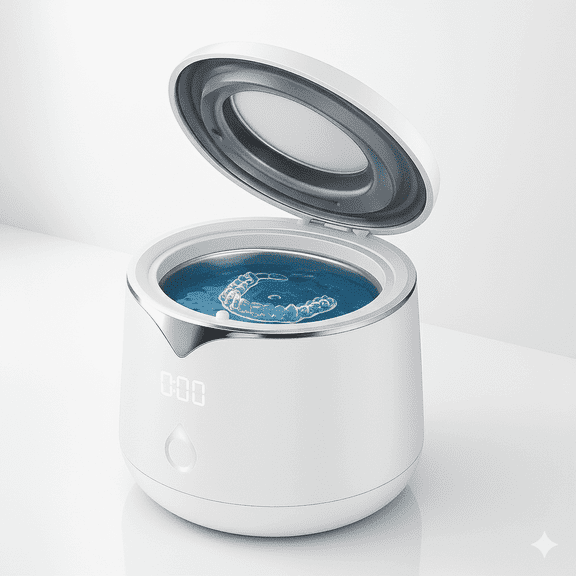 Professional 45kHz Ultrasonic Retainer Cleaner with UV Sanitizer - Portable Cleaning Machine for Aligners, Dentures, Mouth Guards, and Jewelry - 200ml, Dual Cleaning Modes, White