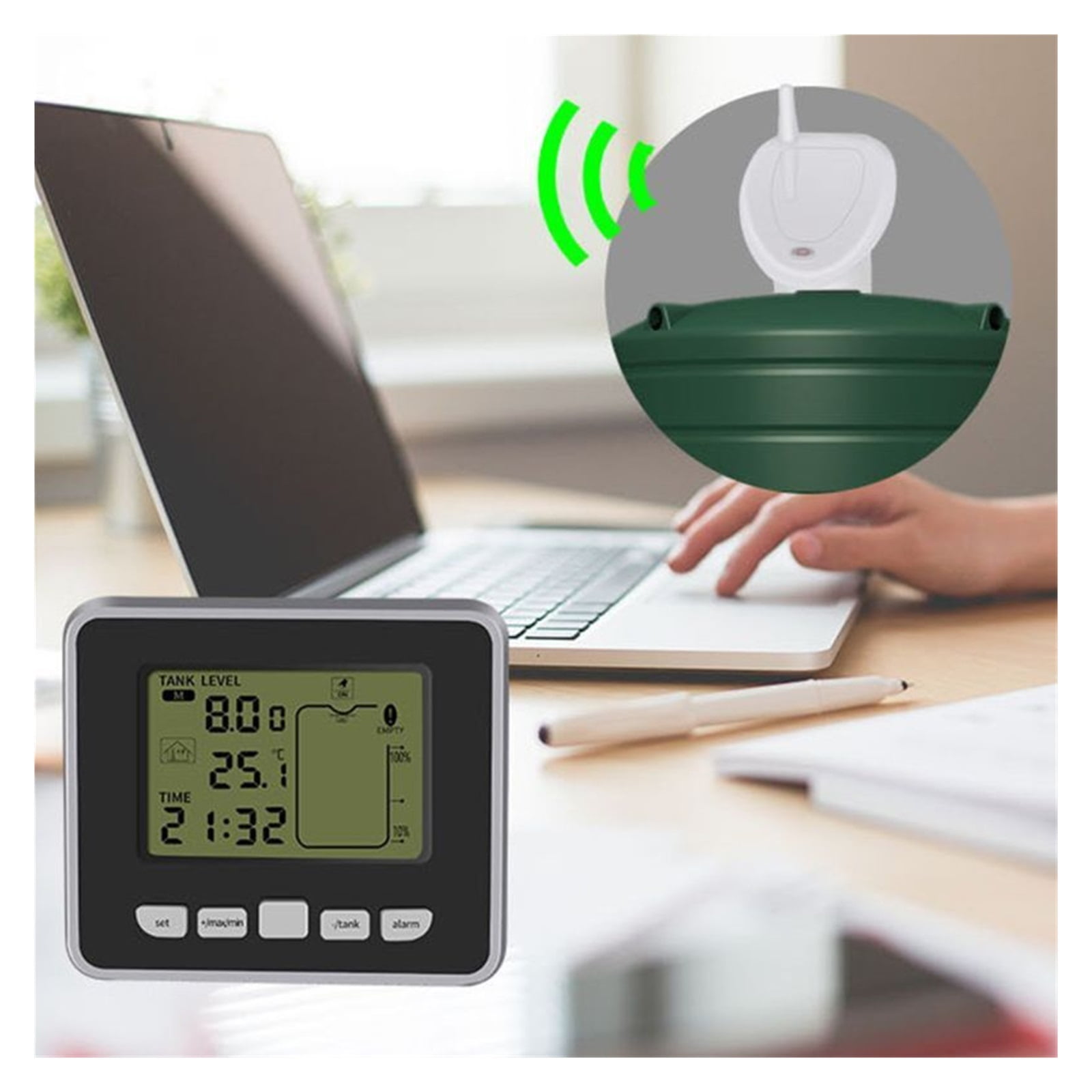 Ultrasonic Water Tank Level Meter Temperature Sensor Low Battery Liquid ...