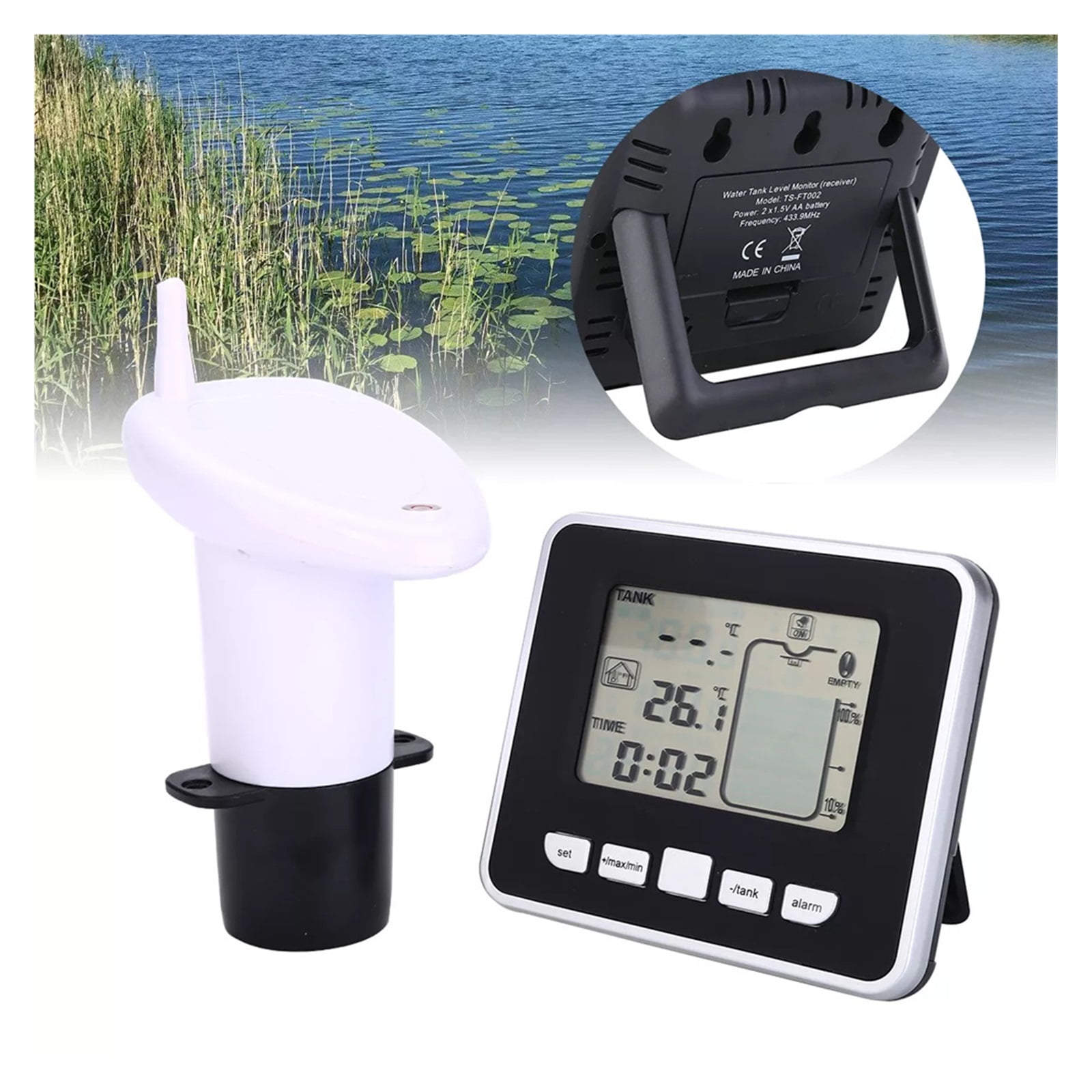 Ultrasonic Water Tank Level Meter Temperature Sensor Low Battery Liquid ...