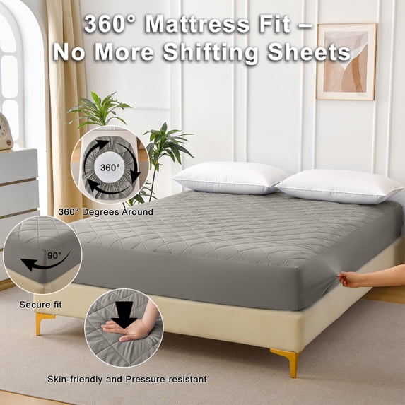 Ultrasonic Waterproof Diamond Grid Mattress Protector Gray Twin Size
