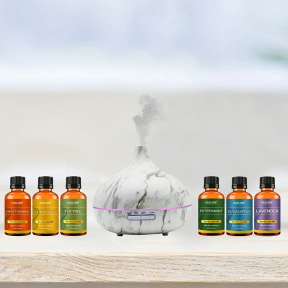 Ultrasonic White Marble Aromatherapy Oil Diffuser With Essential Oils Set