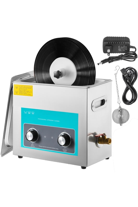 Ultrasonic vinyl record cleaner 6L 40kHz stainless steel tank with heating timing, handle control, can clean 4 records at the same time