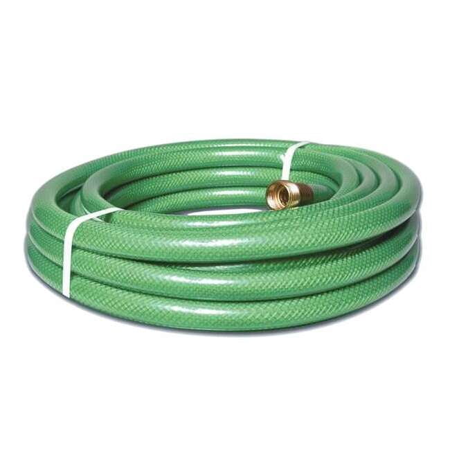 5/8 in ID x 25 ft L Water Hose, PVC Tube, Green, Brass x Brass Fitting 1782