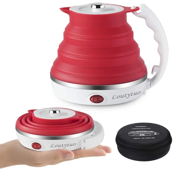 Ultrathin Foldable Electric Kettle with Boil-Dry Protection Dual Voltage 110220V 555 mL US Plug Red