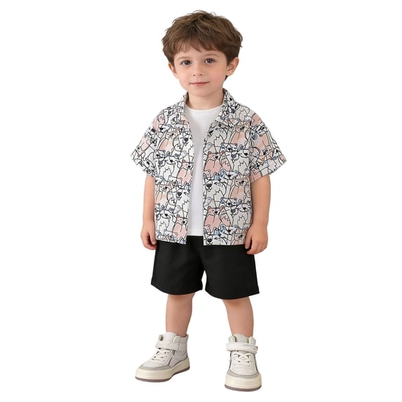 Ultrave Boys Beach Outfit Button Up Short Sleeve Shirt Solid Casual Shorts 2-Piece Sets Summer Holiday Sets