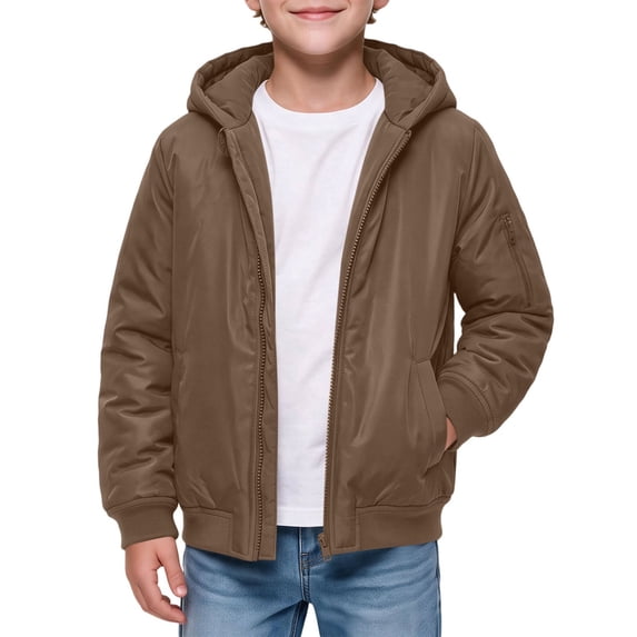 Ultrave Boys Hooded Jacket Windproof Full Zip Long Sleeve Coat with Pockets for Fall Winter Outdoor Wear