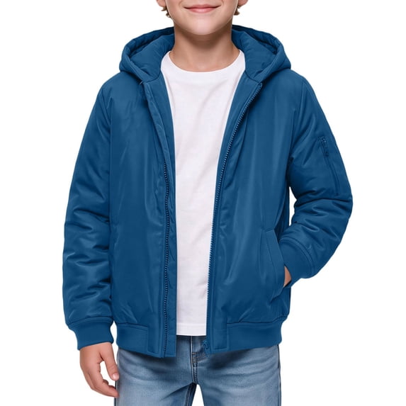 Ultrave Boys Hooded Jacket Windproof Full Zip Long Sleeve Coat with Pockets for Fall Winter Outdoor Wear