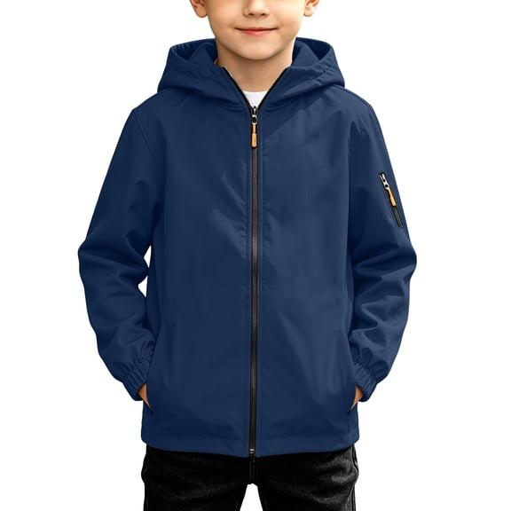 Ultrave Boys Waterproof Hooded Rain Jacket Lightweight Full Zip Windproof Raincoat for Outdoor Fall Winter 4-15Y