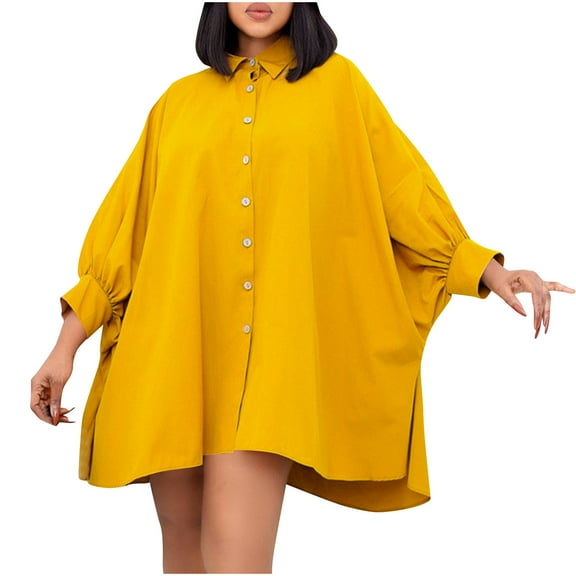 Ultrave Button Down Dress for Women Fashion Solid Color Long Sleeve Lapel Dress Fall Trendy
