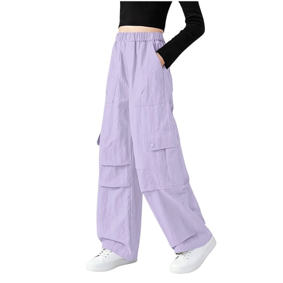 Ultrave Cargo Pant for Girls Elastic Waist Loose Trousers Casual Solid Parachute Pants for 5-15Y
