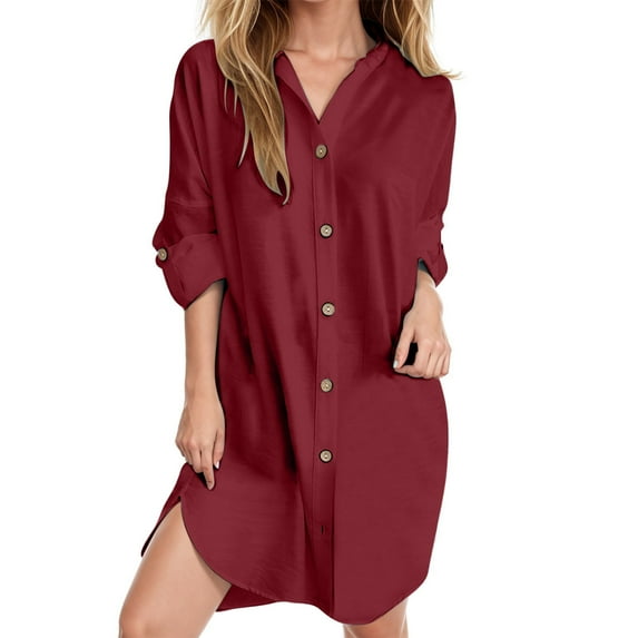 Ultrave Fall Work Dresses for Women 2024 Fashion Solid Color Button Down Casual Dress Women Fashion