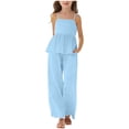 thumbnail image 1 of Ultrave Girls 2 Piece Cotton Linen Set, Spaghetti Strap Peplum Top Wide Leg Pants, Casual Summer Outfit, 1 of 6