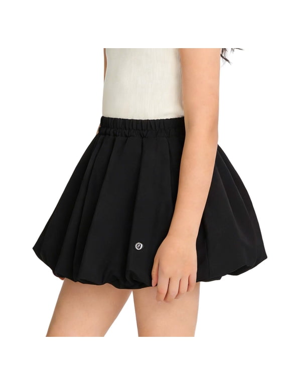 Girls' Casual Skort Elastic Waist Bubble Skirt, Summer Puffy Cute Mini Skirt for 3-15 Y