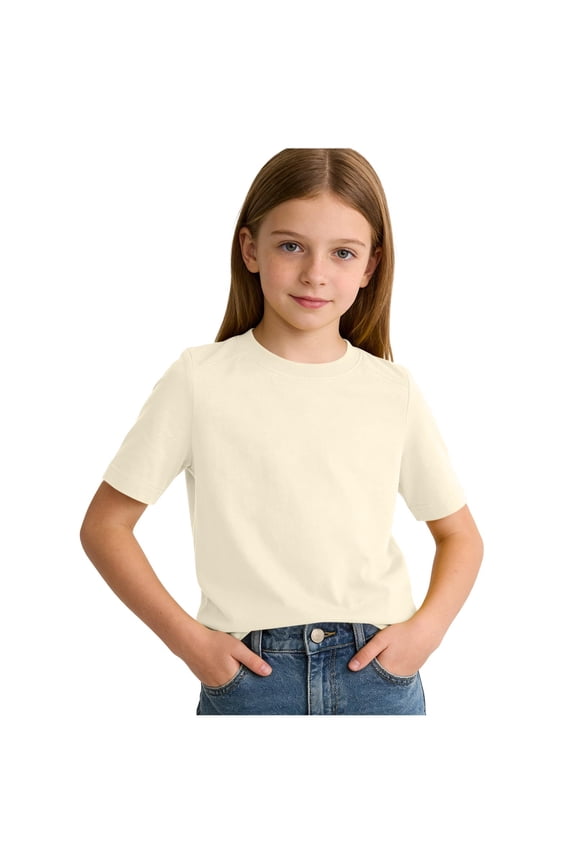 Girls Casual T-shirt Short Sleeve Loose Top Solid Going Out Lightweight T-shirts for 3-16Y