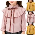thumbnail image 1 of Ultrave Girls Cute Blouse Ruffle Collar Neck Button Down Long Sleeve Shirt Stripe Print Shirts for 2-12Y, 1 of 6