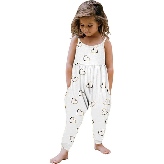 Ultrave Girls Cute Jumpsuit One-Piece Bow Print Romper Outfit Spaghetti Strap Set for 1-6Y