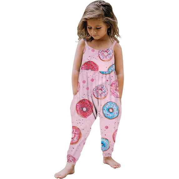 Ultrave Girls Cute Jumpsuit One-Piece Bow Print Romper Outfit Spaghetti Strap Set for 1-6Y