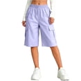 thumbnail image 1 of Ultrave Girls Elastic Waist Cargo Shorts Casual Loose Knee Length Shorts with Multi Pockets for Summer Outdoor, 1 of 6