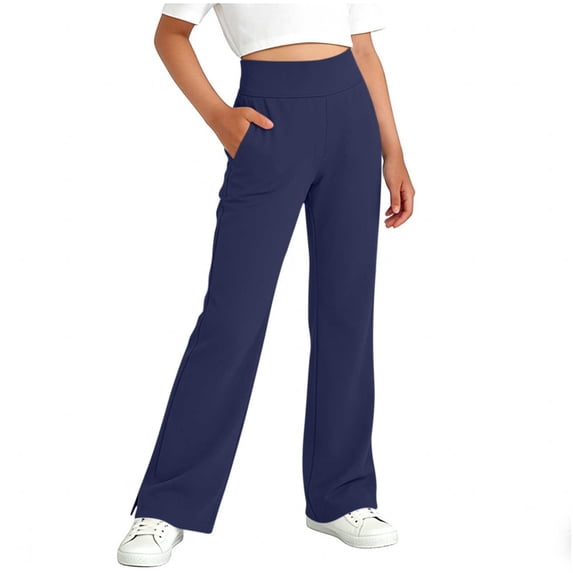 Ultrave Girls High Waist Yoga Pant Slim Hem Slit Workout Pants Solid Stretch Casual Trousers for 6-15Y