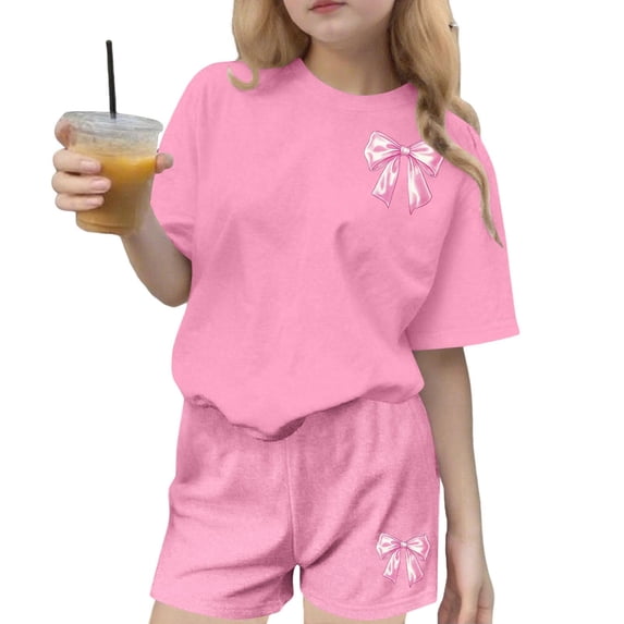 Ultrave Girls Workout Set Summer Loose Short Sleeve Top Heart Print Shorts Outfits Cute Sets for 3-15Y