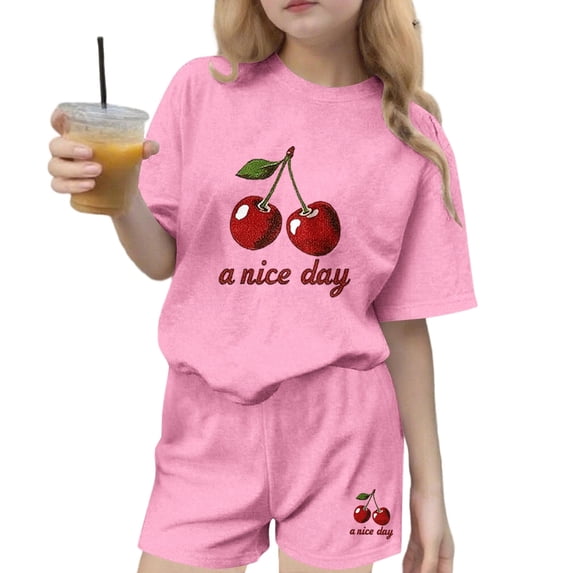 Ultrave Girls Workout Set Summer Loose Short Sleeve Top Heart Print Shorts Outfits Cute Sets for 3-15Y