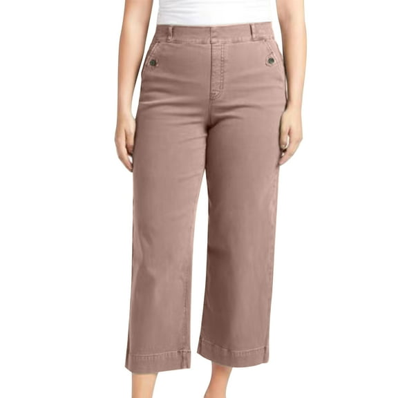 Ultrave High Waist Casual Pants for Women Cropped Wide Leg Pant with Pocket