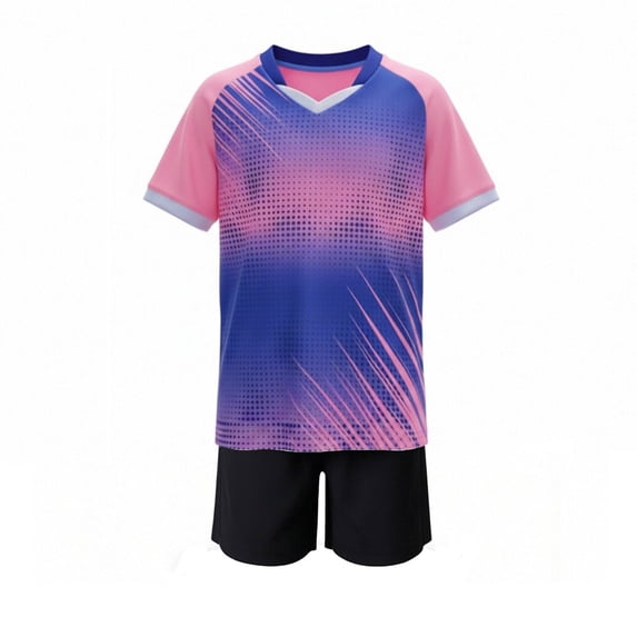 Ultrave Kids 2 Piece Soccer Outfit Gradient Geometric Print Jersey Shorts Quick Dry Football Sportswear for 1-14Y