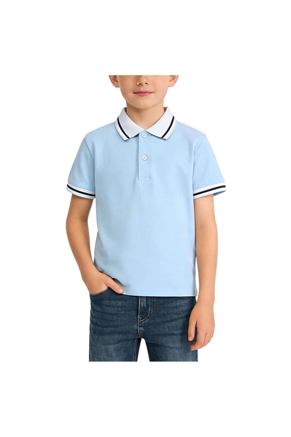 School T-shirt for Kids Boys Short Sleeve Button Lapel Basic Tops Summer Uniform Casual Shirts for 3-15 Y