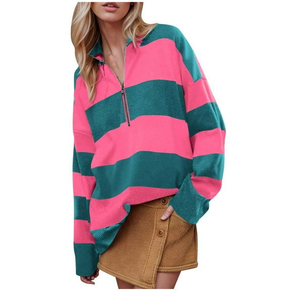Ultrave Long Sleeve Shirts for Women Half-Zip Long Sleeve Striped Clothes Women